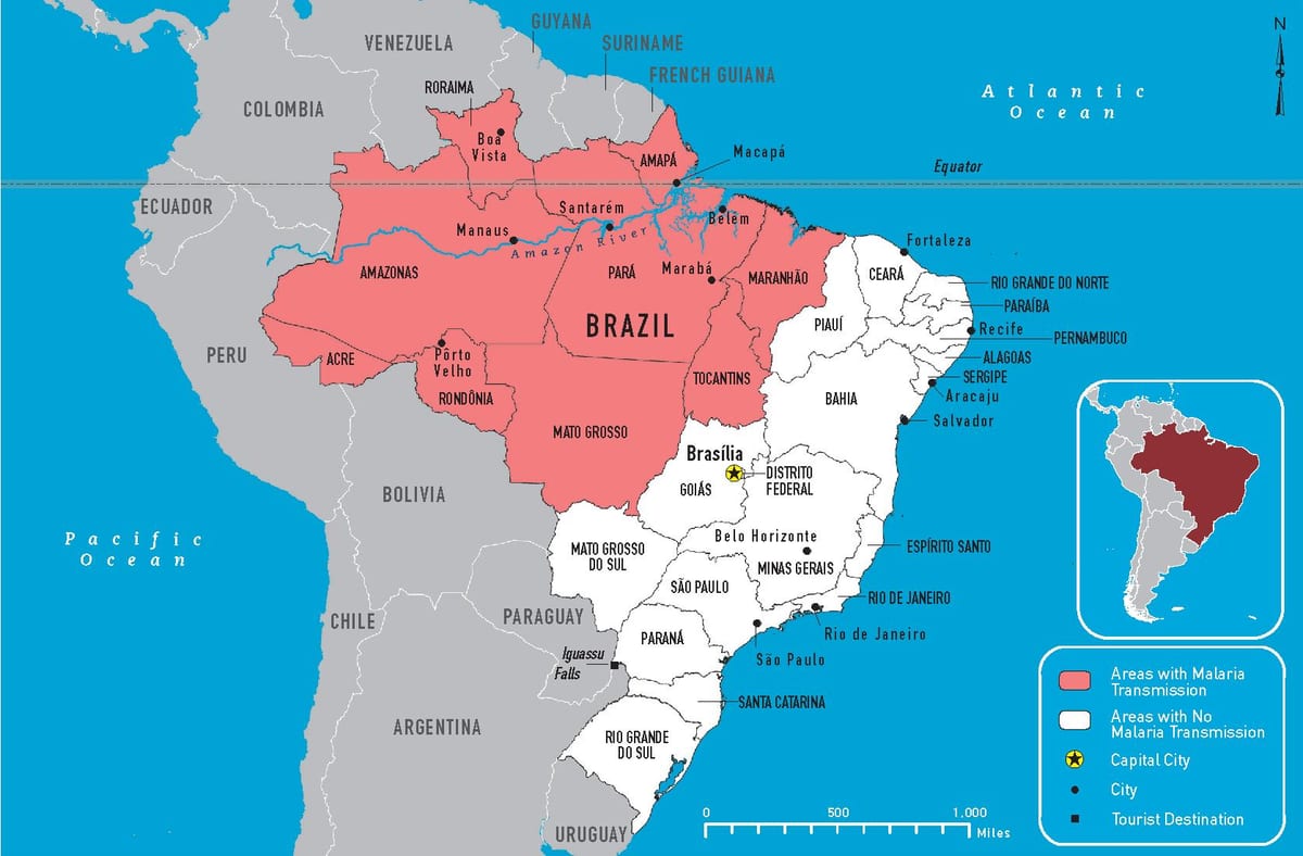 マラリアブラジルの地図