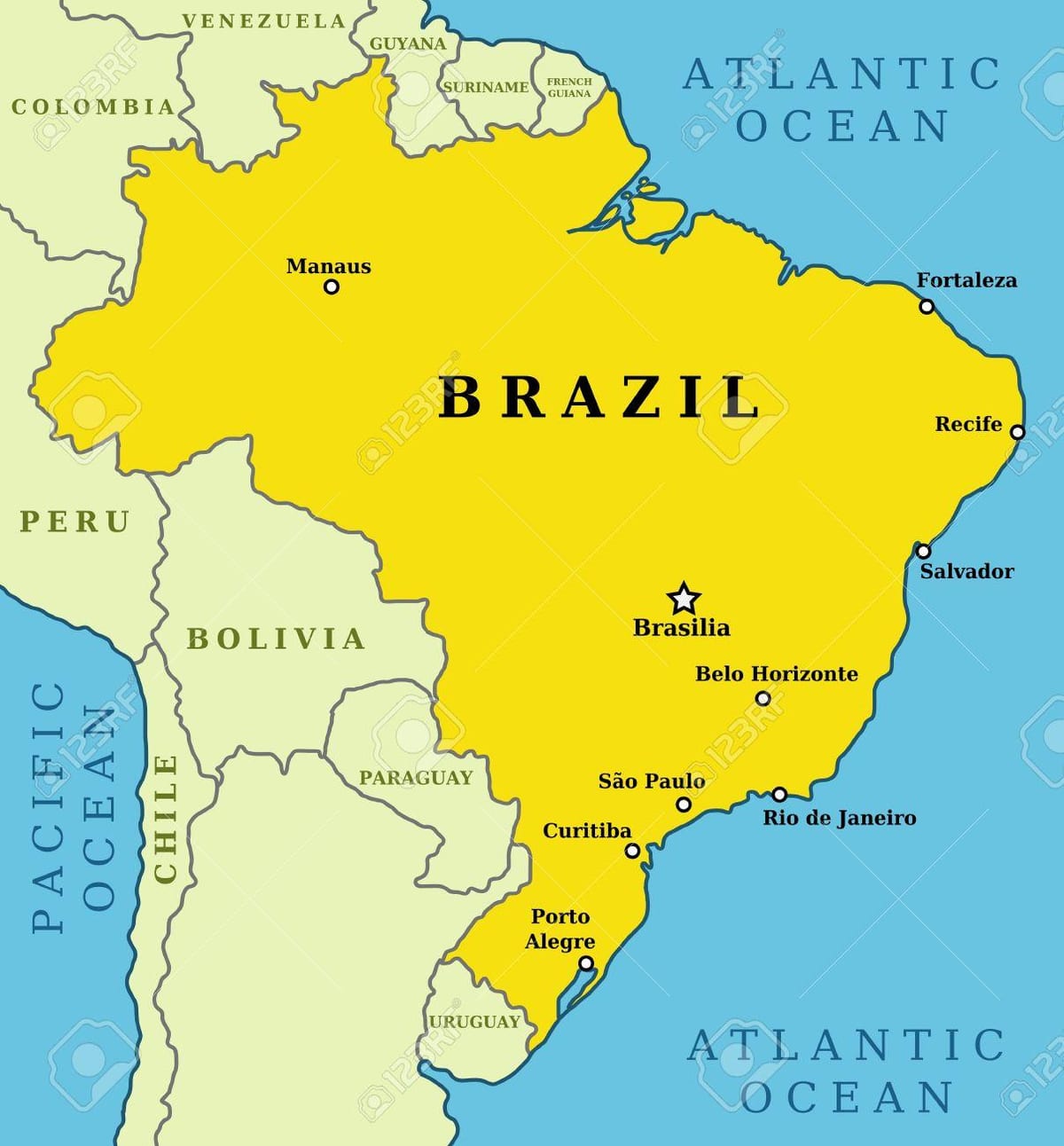 主要都市のブラジルの地図