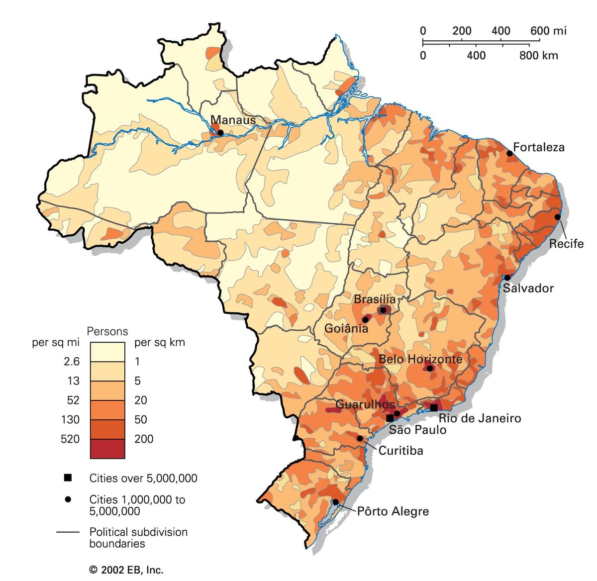 人口密度ブラジルの地図