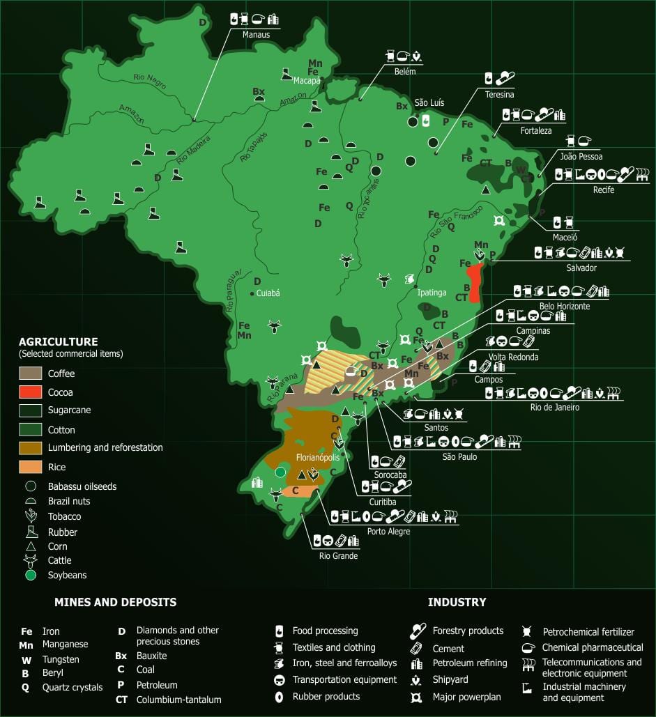地図のブラジルの天然源
