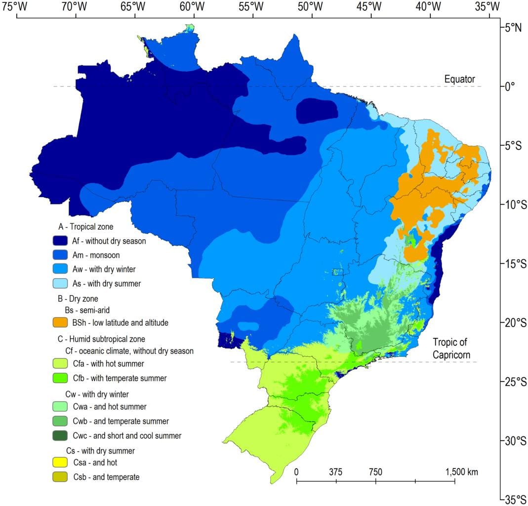 気候ブラジルの地図