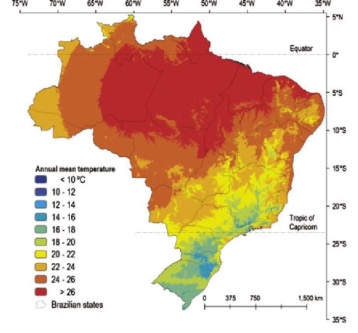 地図のブラジル温度