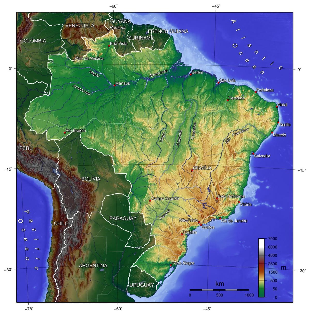 立体地図(レリーフマップブラジル
