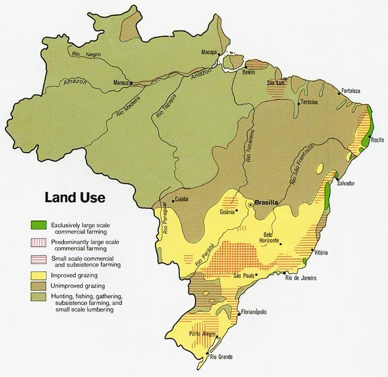 地図のブラジルで農業