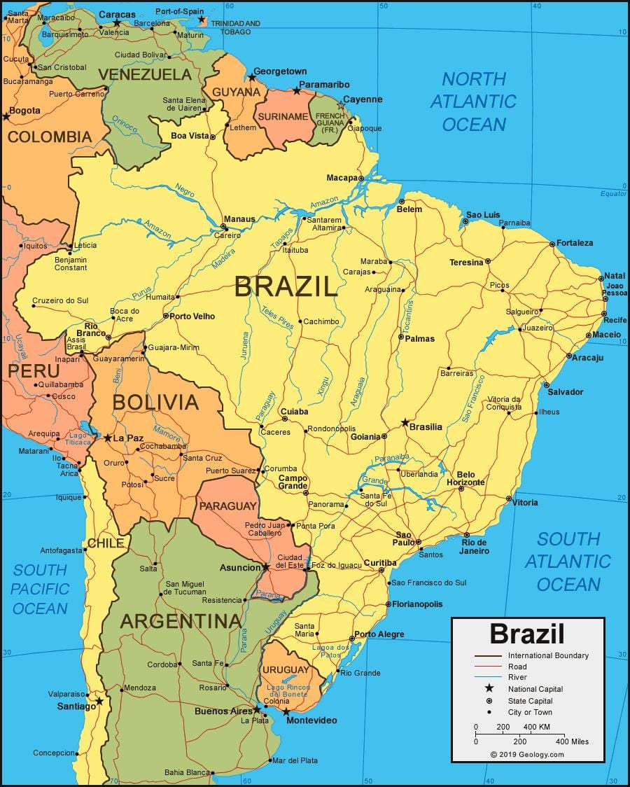 都市のブラジルの地図