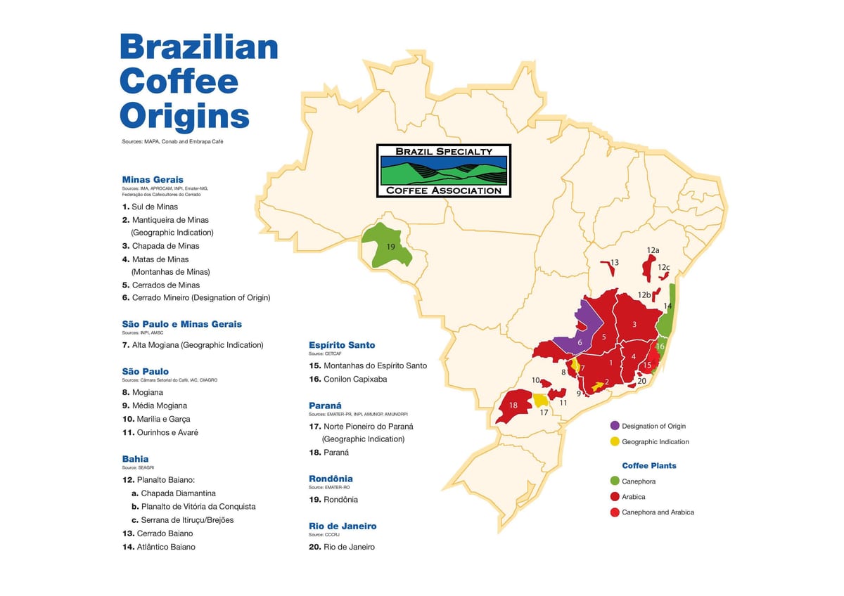 地図のブラジルコーヒー
