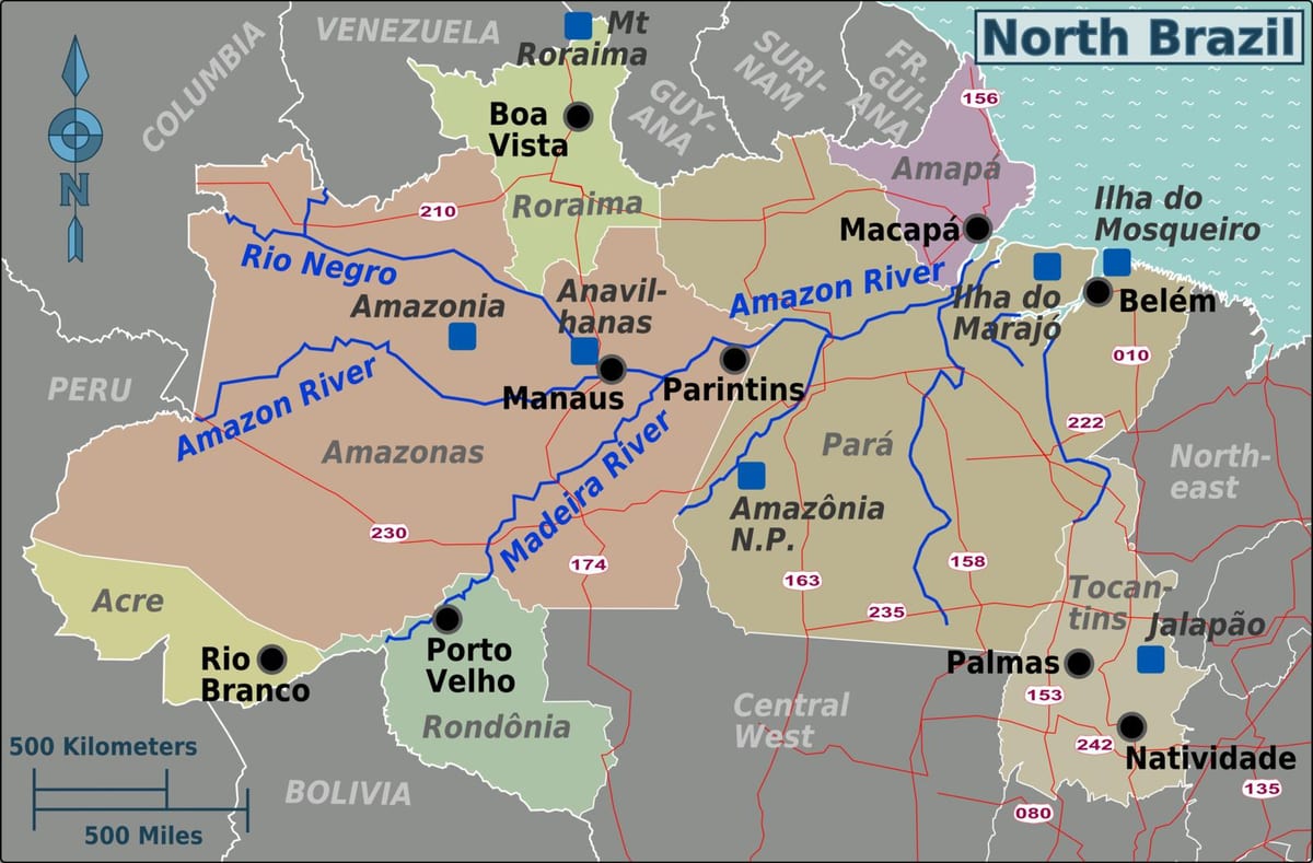 地図のブラジル北部