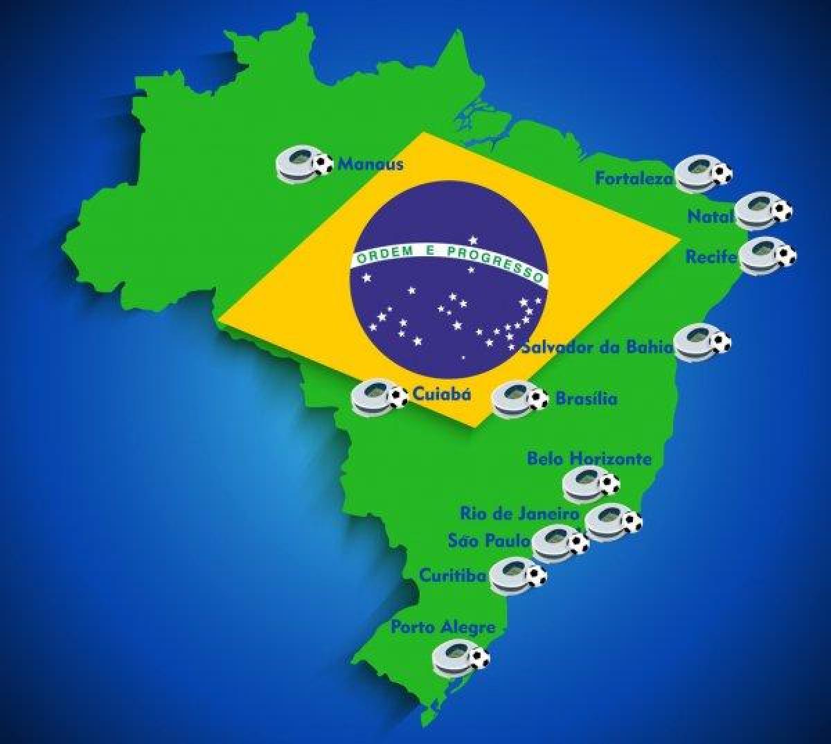 地図のブラジルのスタジアム