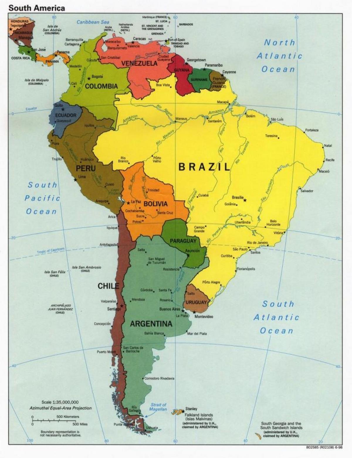 地図のブラジルの周辺国