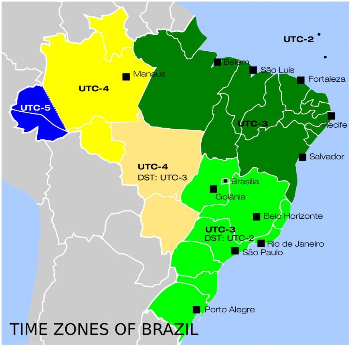 地図のブラジル時間帯